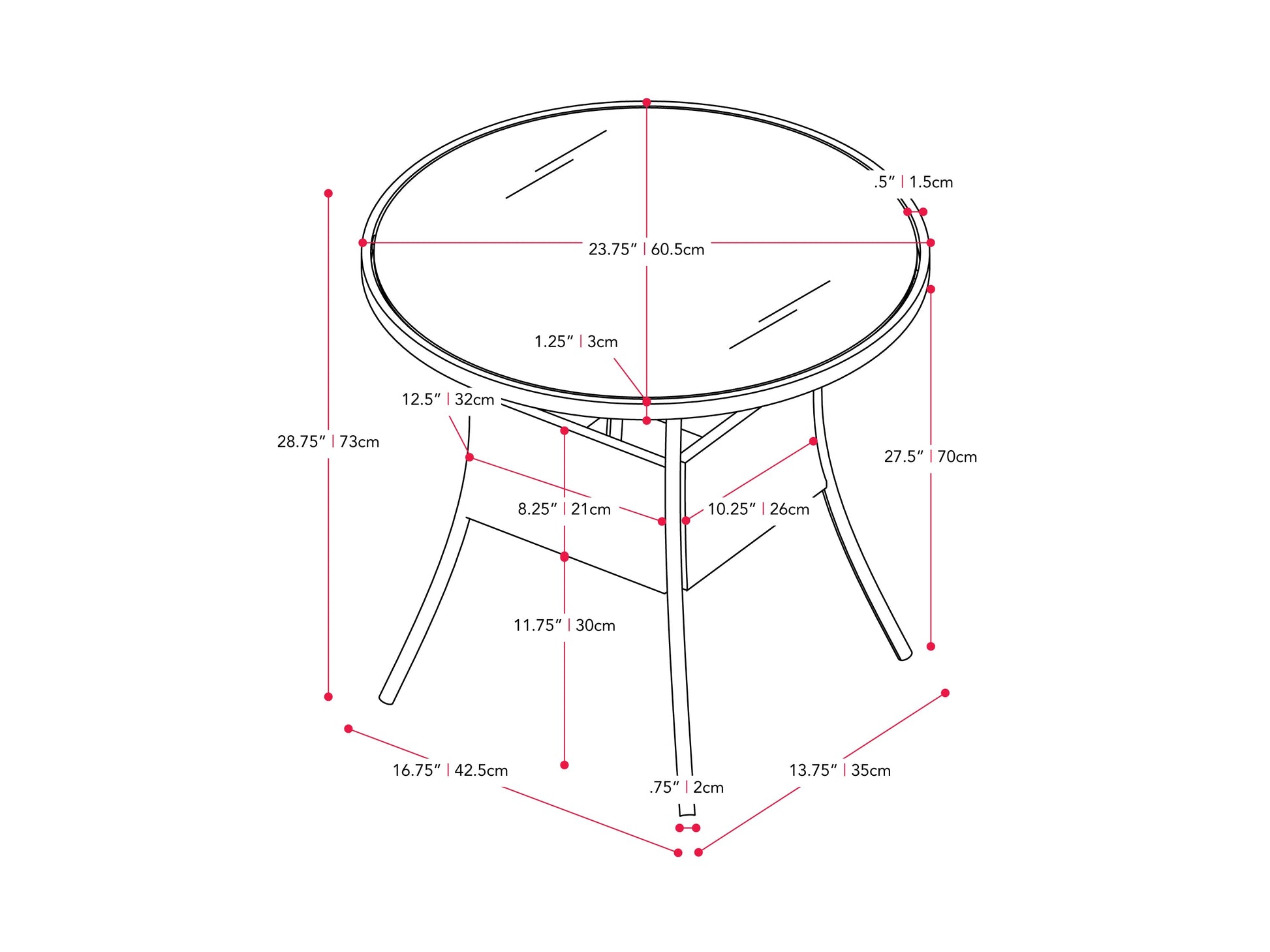 black and grey Patio Bistro Set, 3pc Parksville Collection measurements diagram by CorLiving#color_black-and-grey