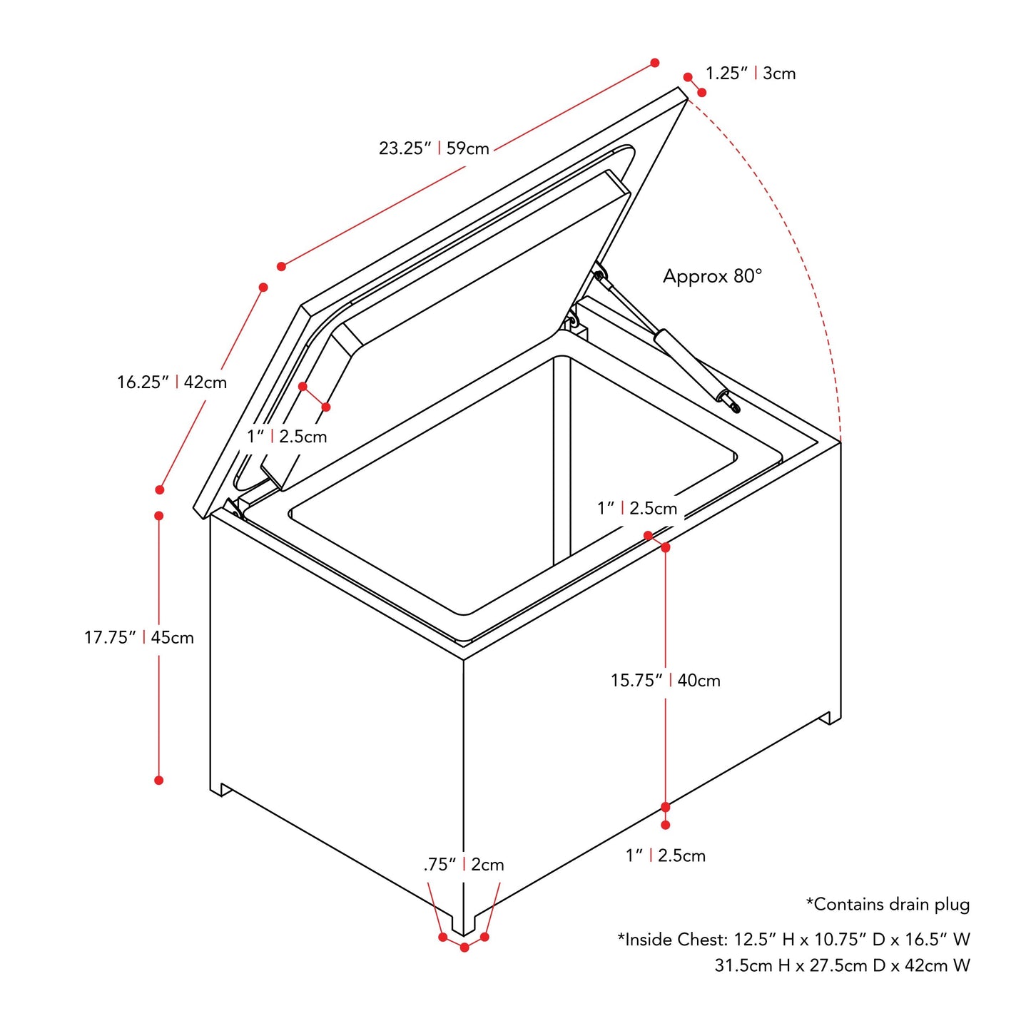 black weave Outdoor Cooler Table Parksville Collection measurements diagram by CorLiving#color_textured-black-weave