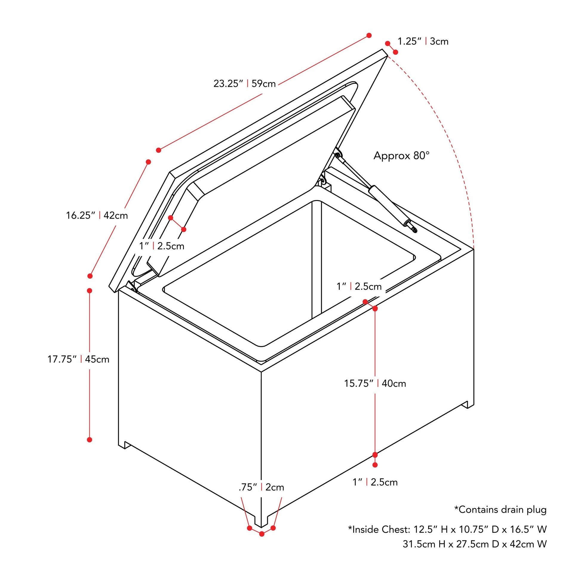 black weave Outdoor Cooler Table Parksville Collection measurements diagram by CorLiving#color_textured-black-weave