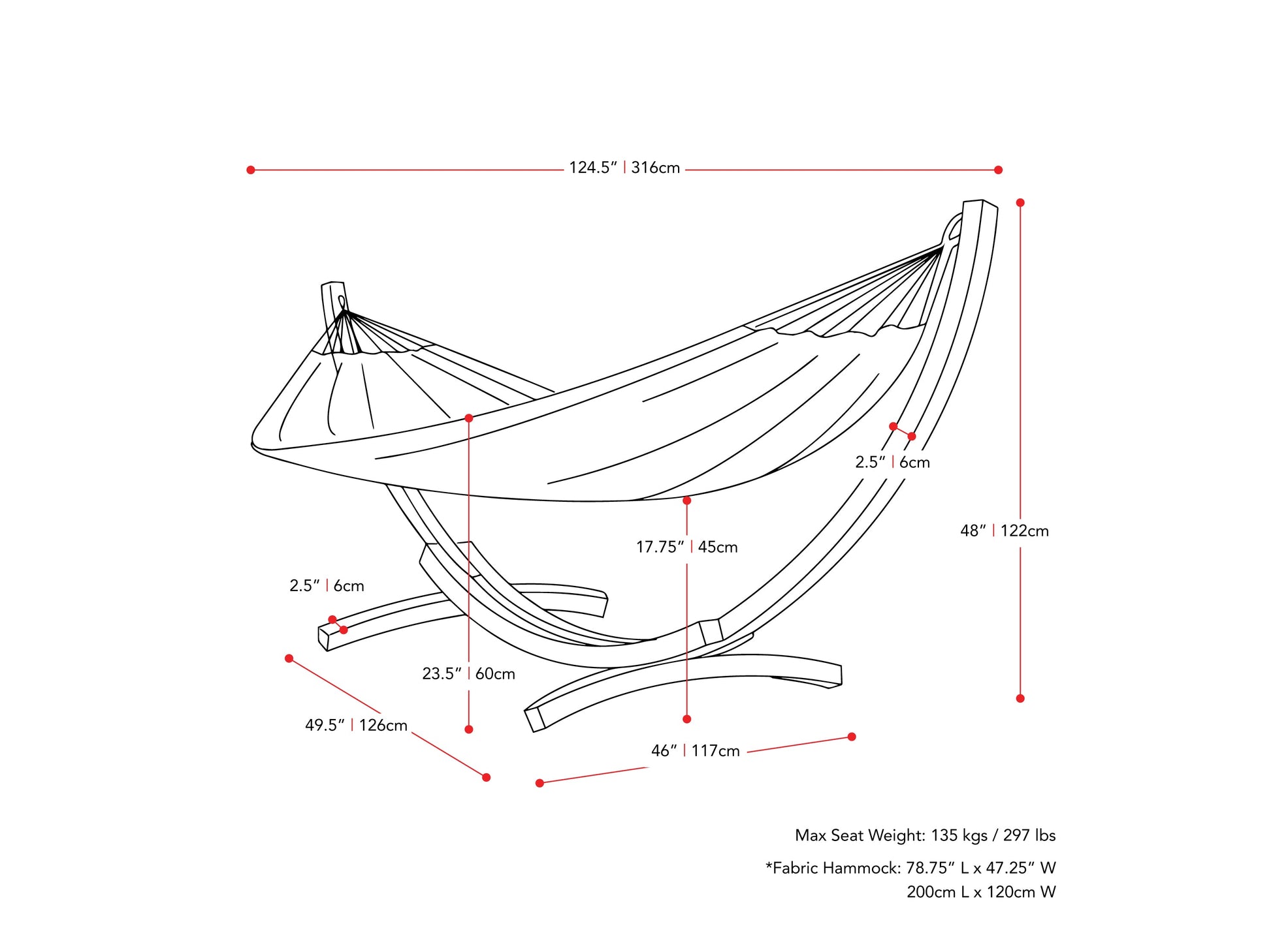 navy blue and white Hammock with Wood Stand Warm Sun Collection measurements diagram by CorLiving#color_navy-blue-and-white