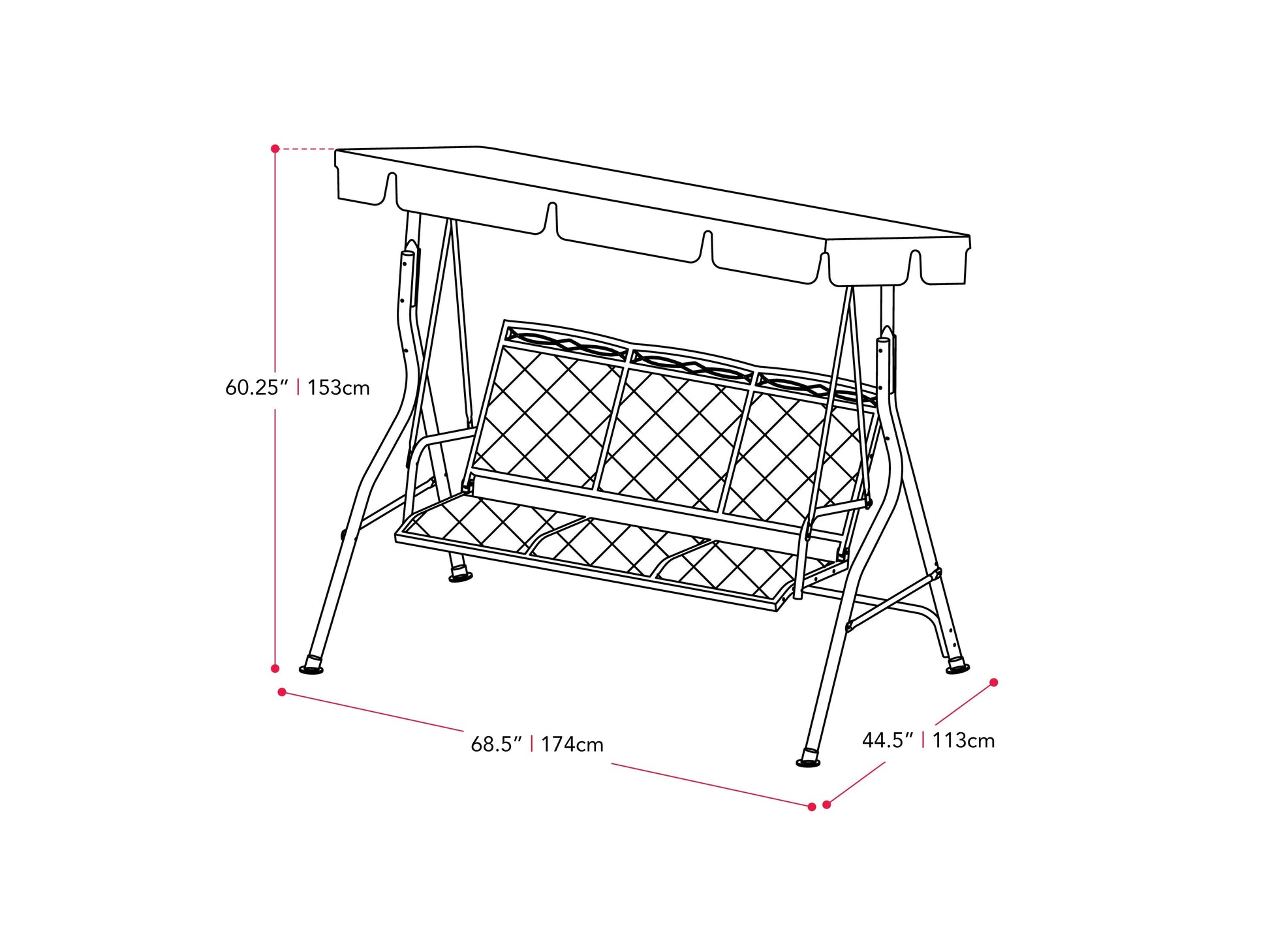 navy blue Patio Swing With Canopy Veda Collection measurements diagram by CorLiving#color_navy-blue