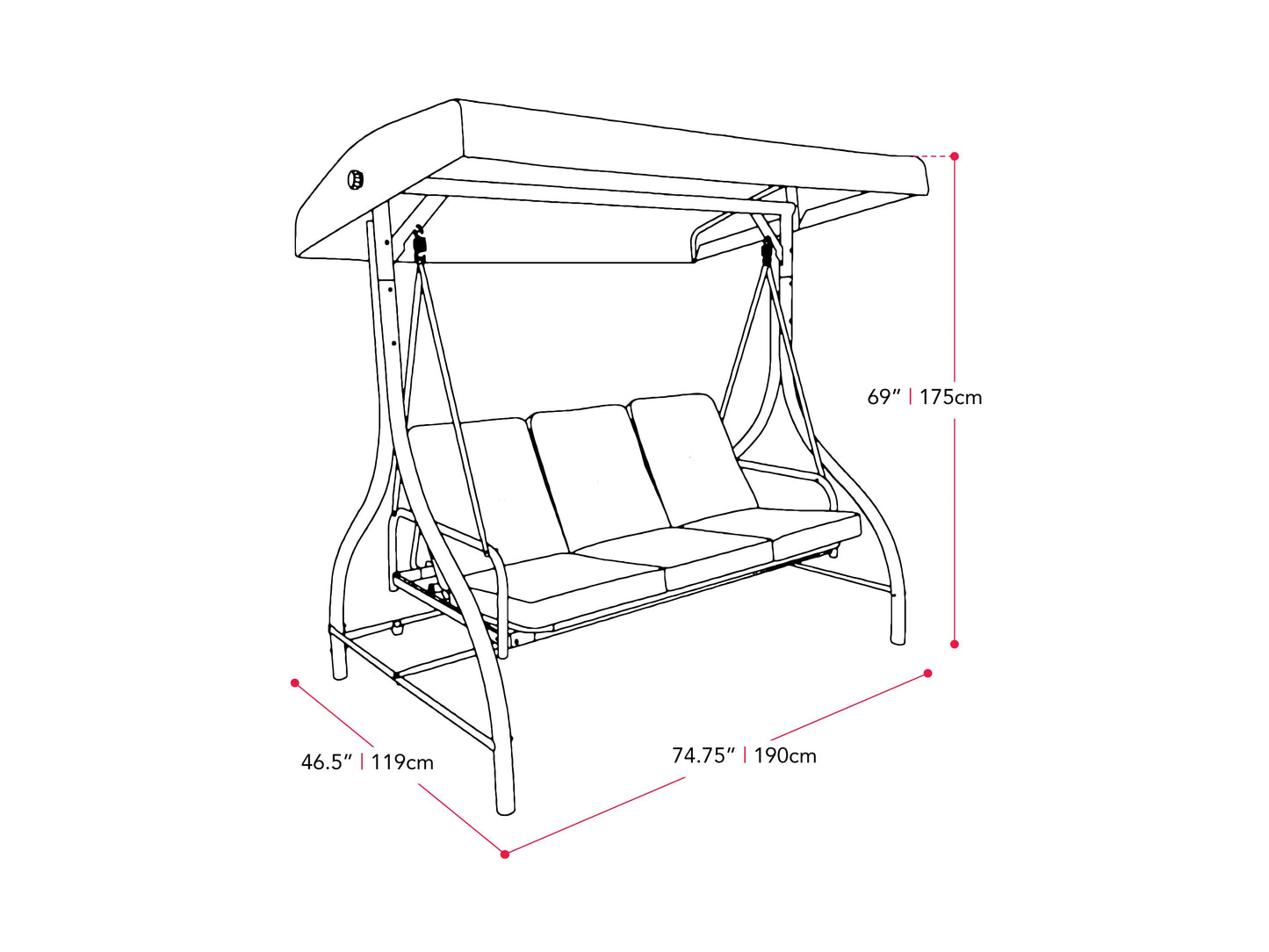 navy blue Patio Swing With Canopy, Convertible Elia Collection measurements diagram by CorLiving#color_navy-blue