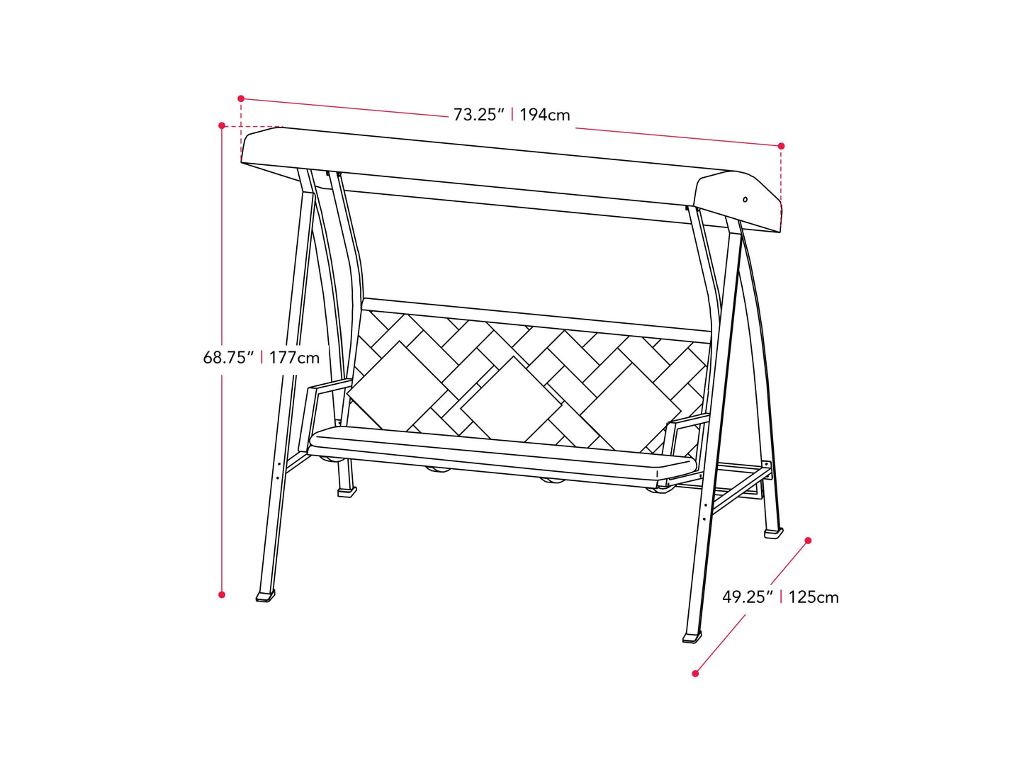 grey Patio Swing With Canopy Flora Collection measurements diagram by CorLiving#color_grey