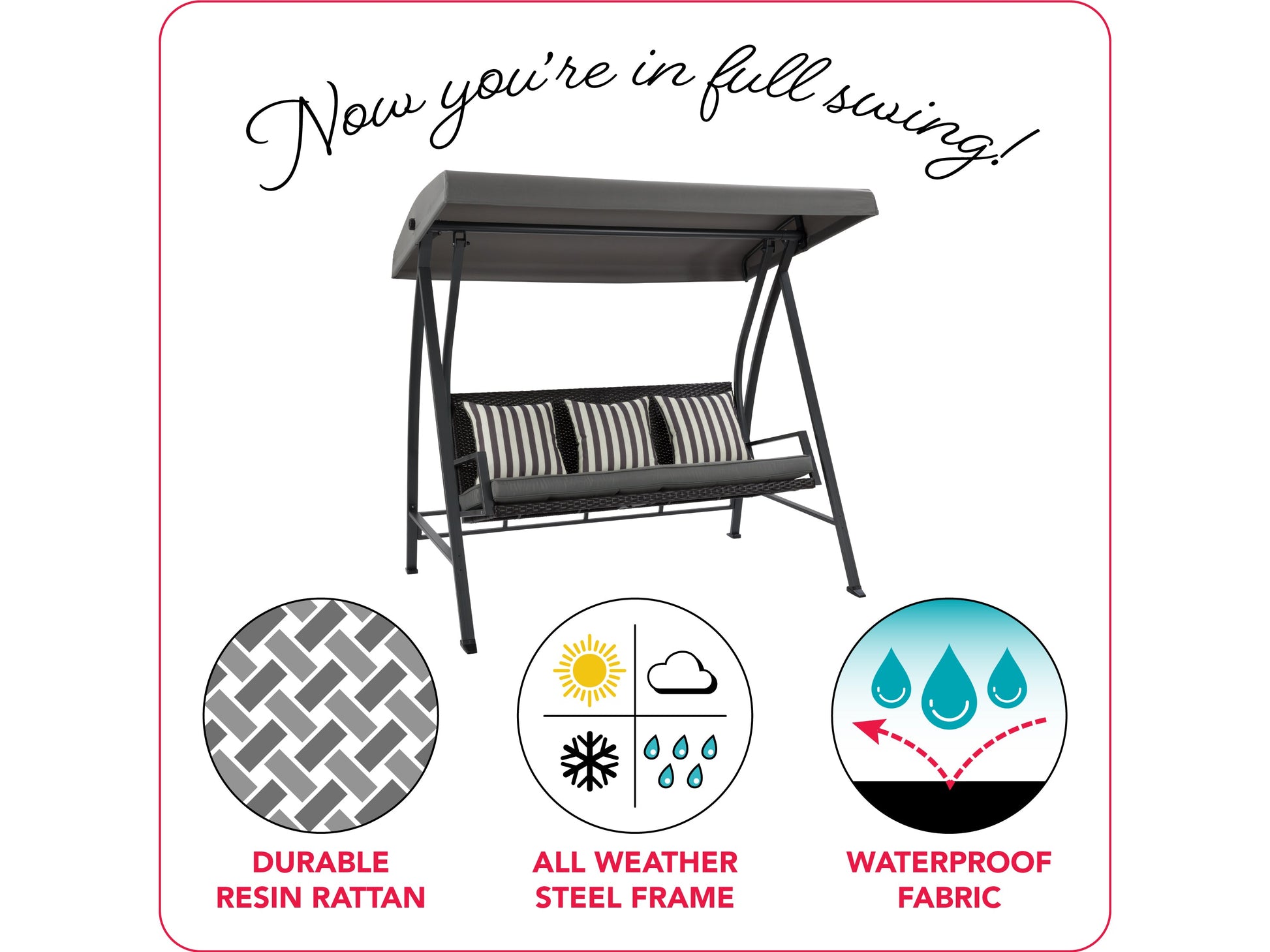 grey Patio Swing With Canopy Flora Collection infographic by CorLiving#color_grey