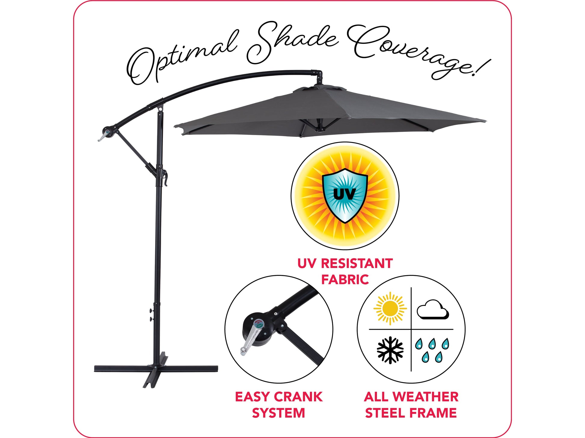 grey cantilever patio umbrella, tilting Persist Collection infographic CorLiving#color_grey