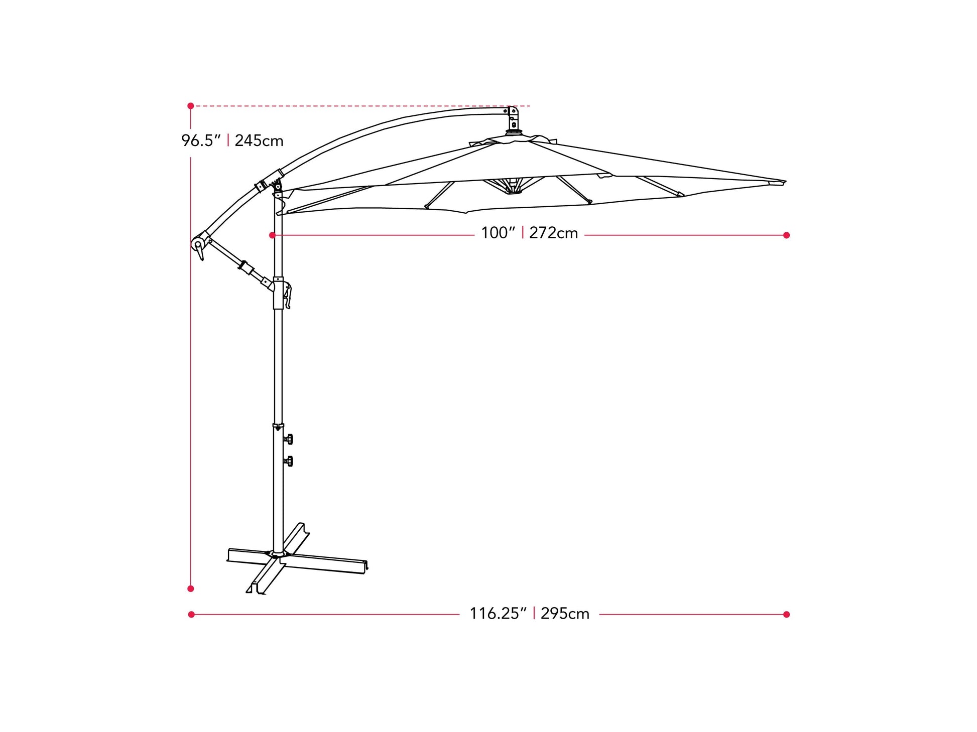 navy blue cantilever patio umbrella, tilting Persist Collection measurements diagram CorLiving#color_navy-blue