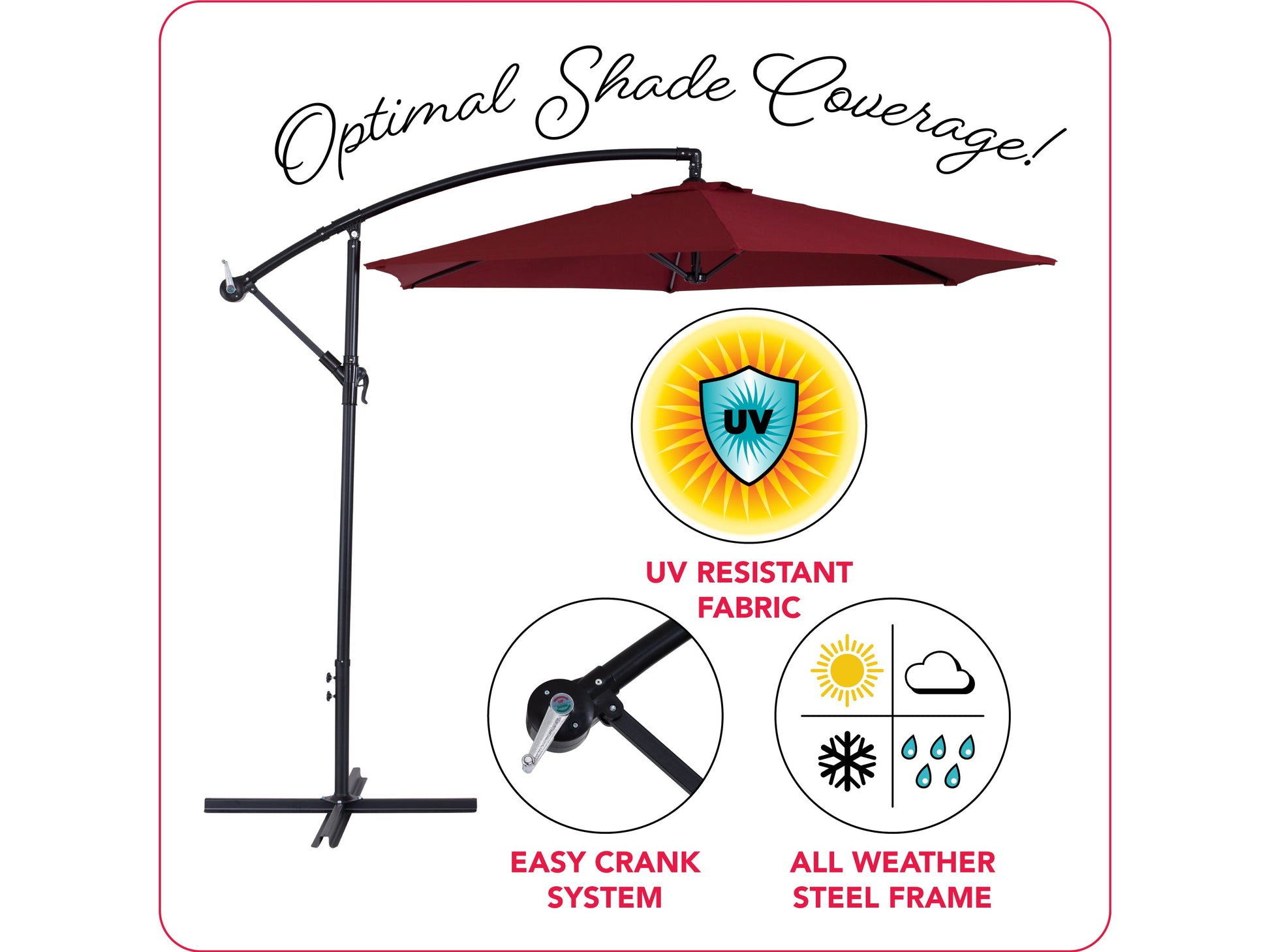 wine red cantilever patio umbrella, tilting Persist Collection infographic CorLiving#color_wine-red
