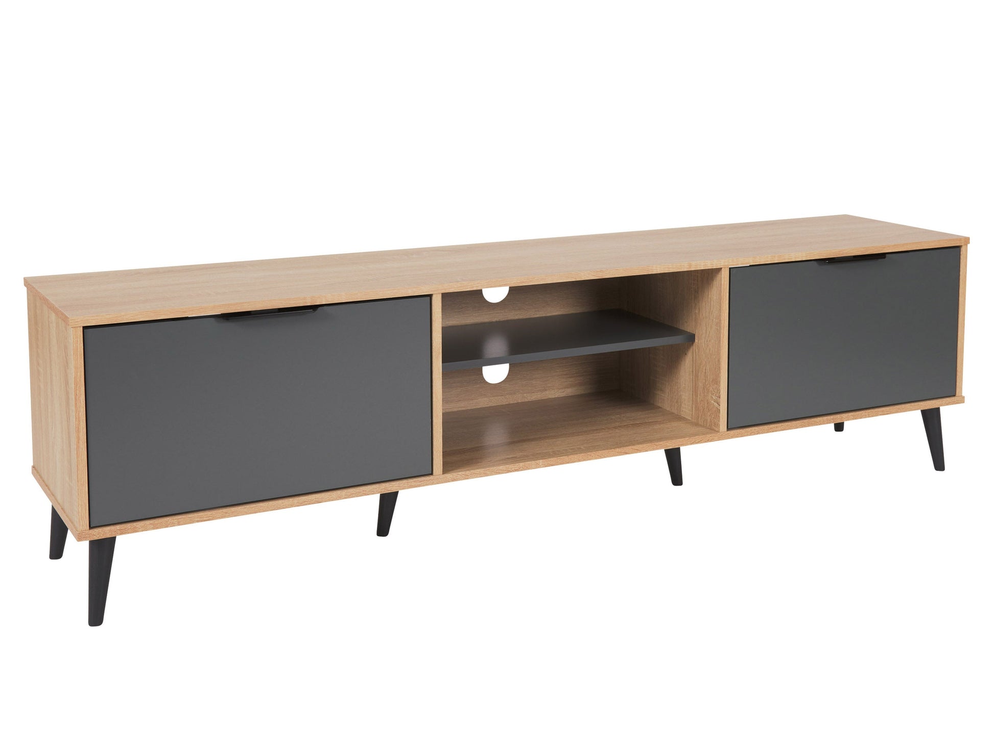 light wood and grey TV Bench - Open & Closed Storage, TVs up to 85" Cole Collection product image by CorLiving#color_cole-light-wood-and-grey
