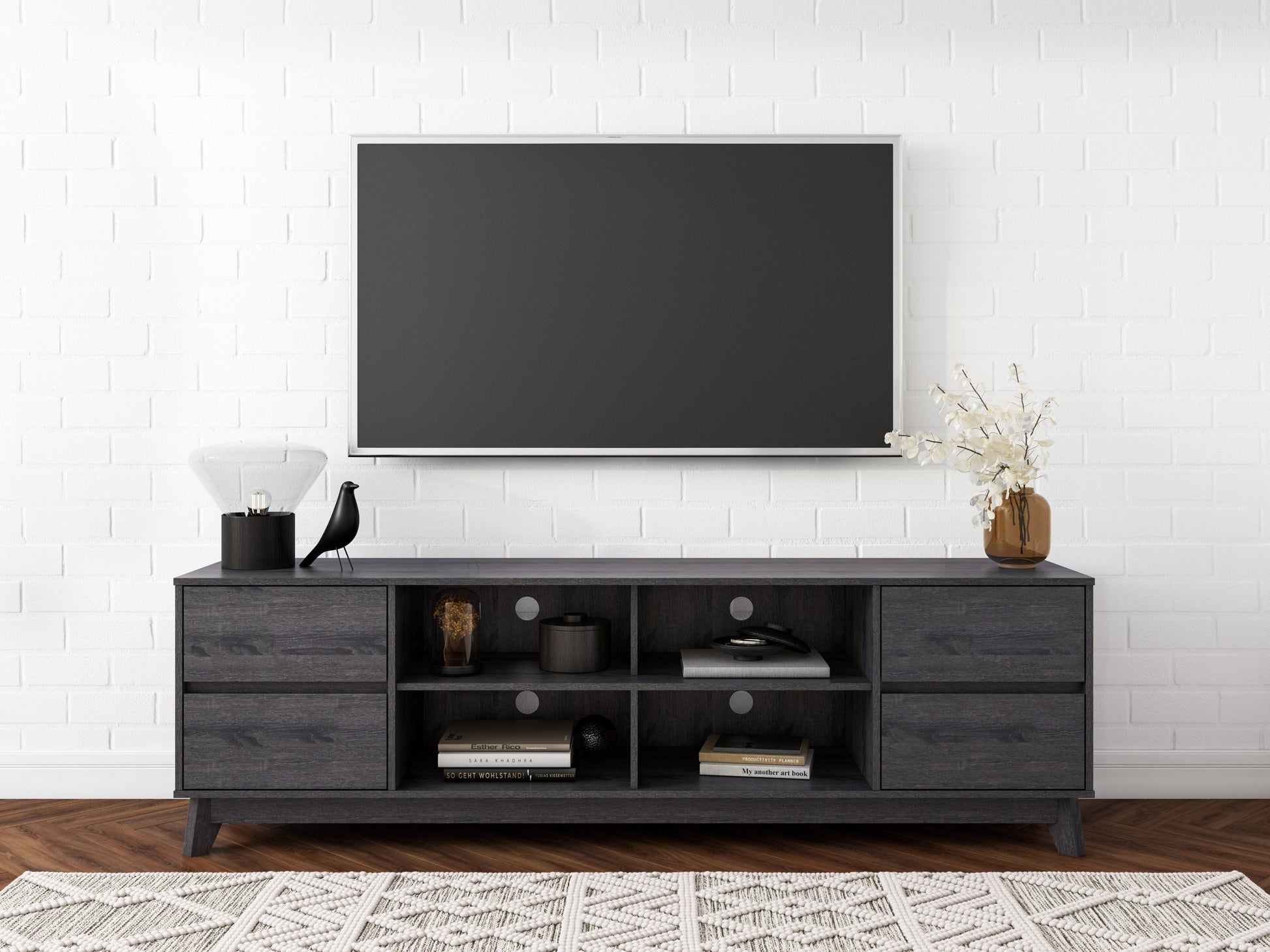 grey Modern TV Stand for TVs up to 85" Hollywood Collection lifestyle scene by CorLiving#color_grey