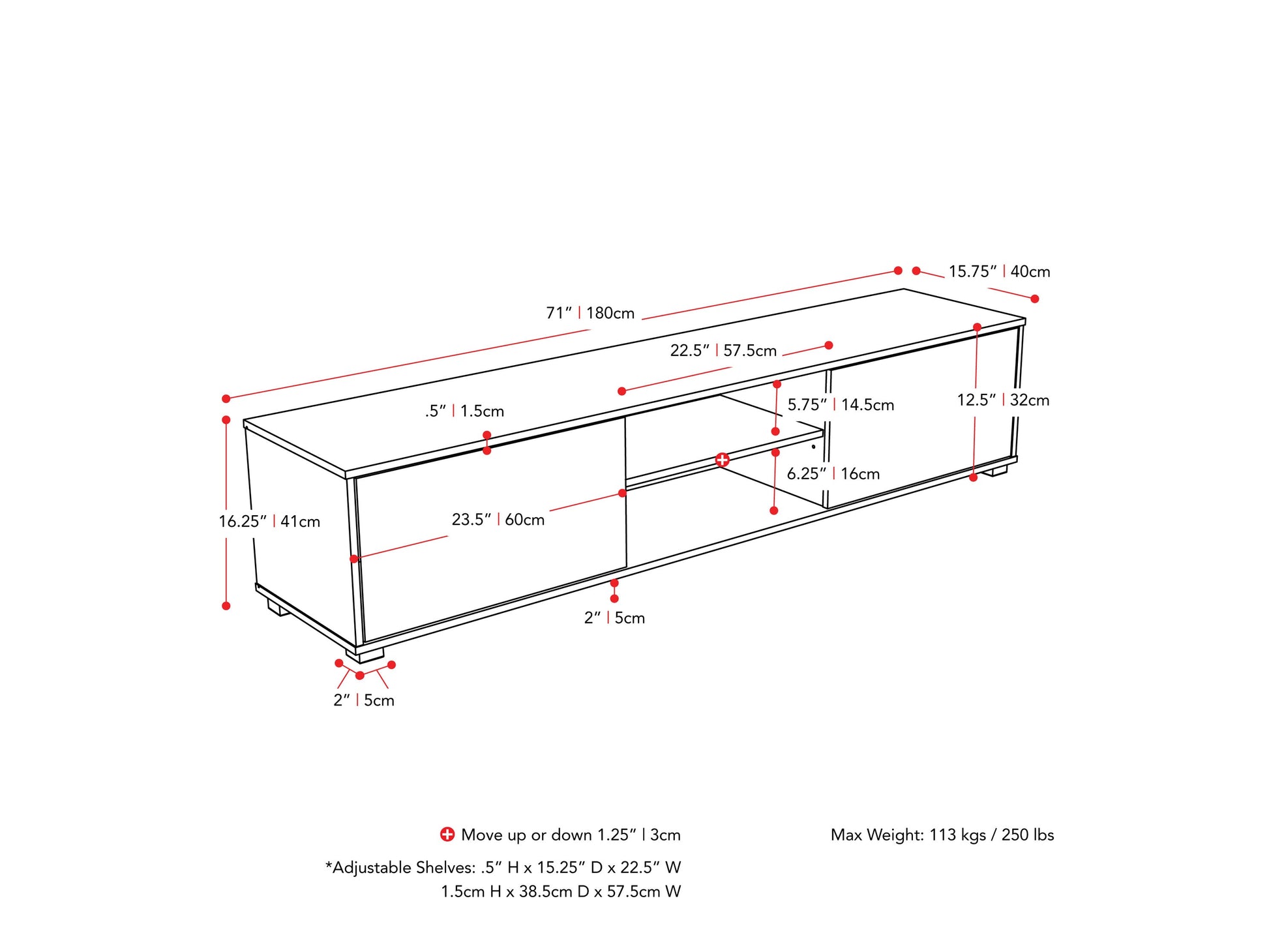 brown and white Modern TV Stand for TVs up to 85" Hollywood Collection measurements diagram by CorLiving#color_brown-and-white