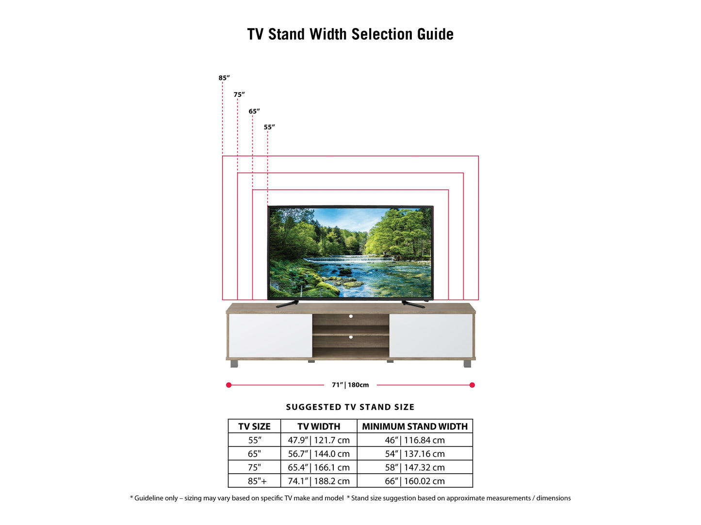 brown and white Modern TV Stand for TVs up to 85" Hollywood Collection infographic by CorLiving#color_brown-and-white