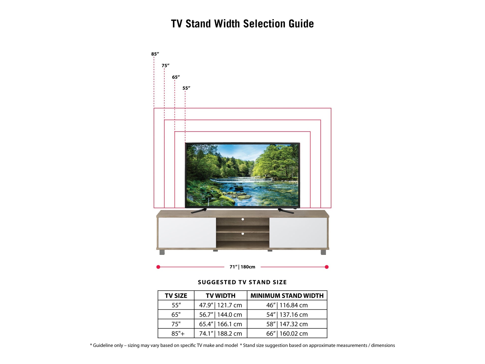 brown and white Modern TV Stand for TVs up to 85" Hollywood Collection infographic by CorLiving#color_brown-and-white