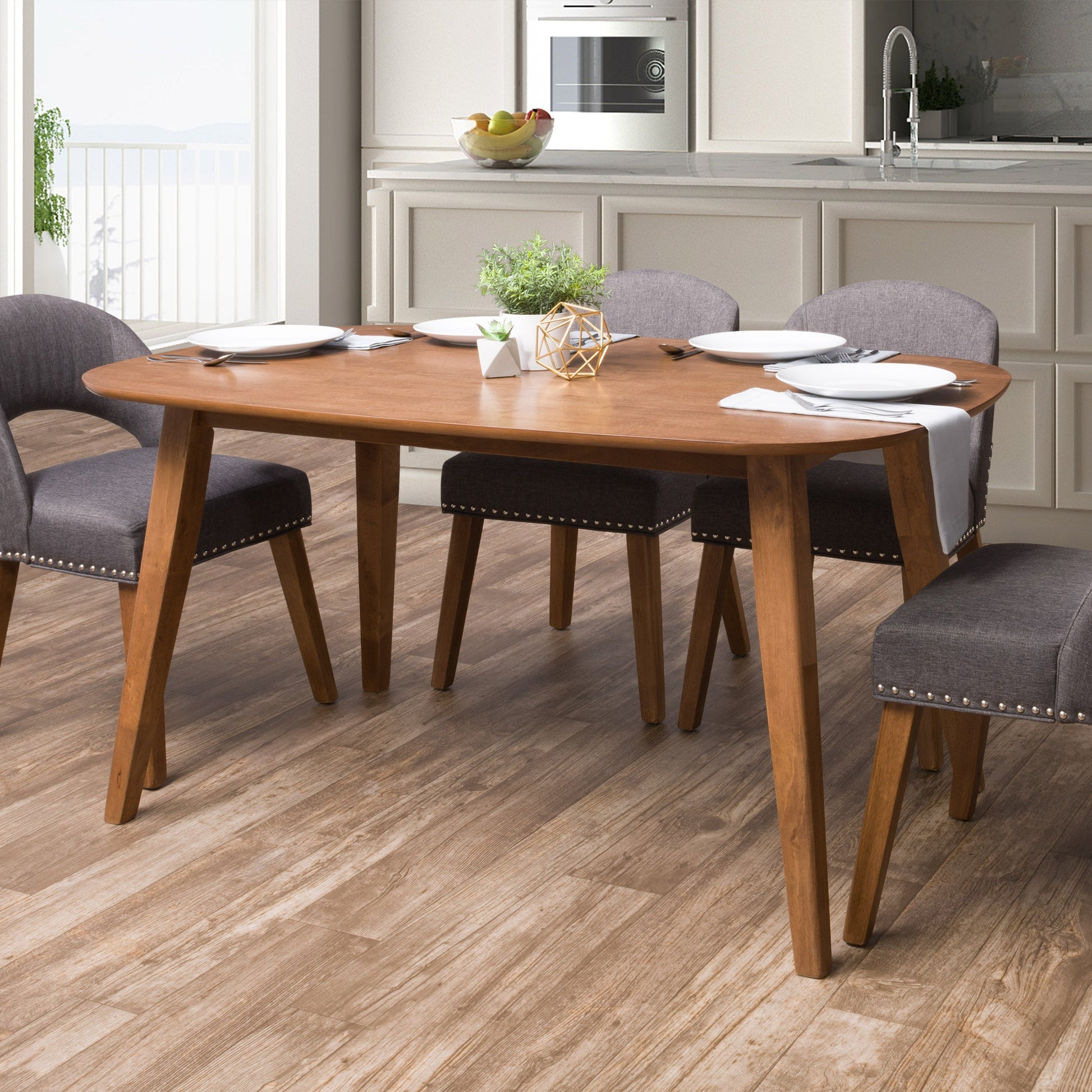 hazelnut Mid Century Modern Dining Table Tiffany Collection lifestyle scene by CorLiving#color_hazelnut