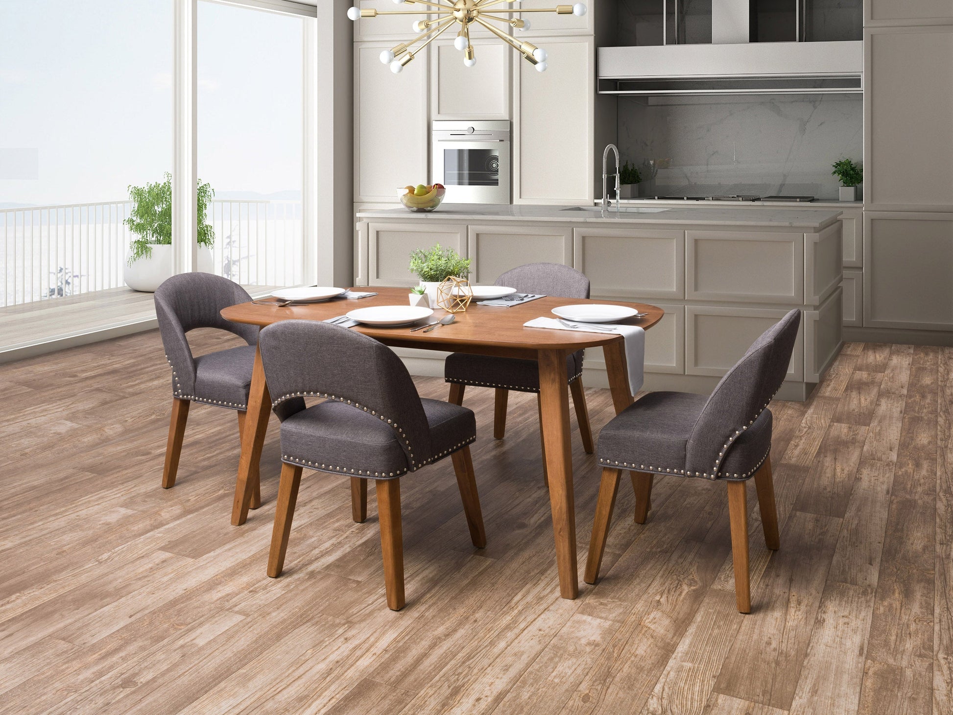 dark grey and hazelnut Mid Century Modern Dining Set 5pc Tiffany Collection lifestyle scene by CorLiving#color_tiffany-dark-grey-and-hazelnut