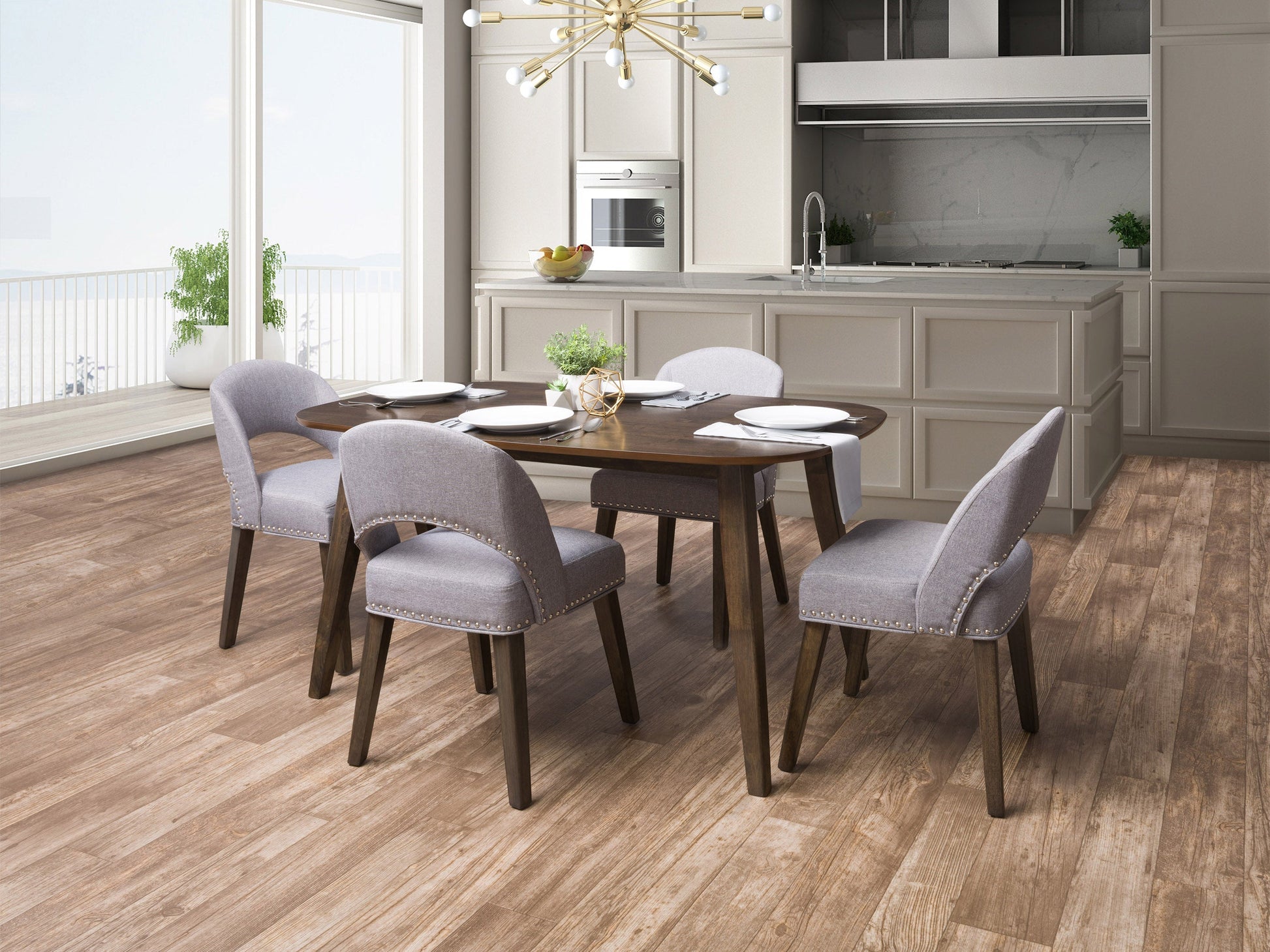pewter grey and espresso Mid Century Modern Dining Set 5pc Tiffany Collection lifestyle scene by CorLiving#color_tiffany-pewter-grey-and-espresso