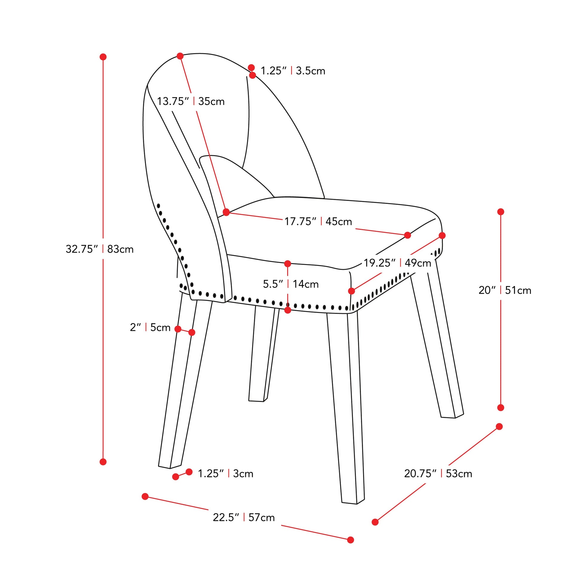 pewter grey Mid Century Dining Chairs, Set of 2 Tiffany Collection measurements diagram by CorLiving#color_pewter-grey