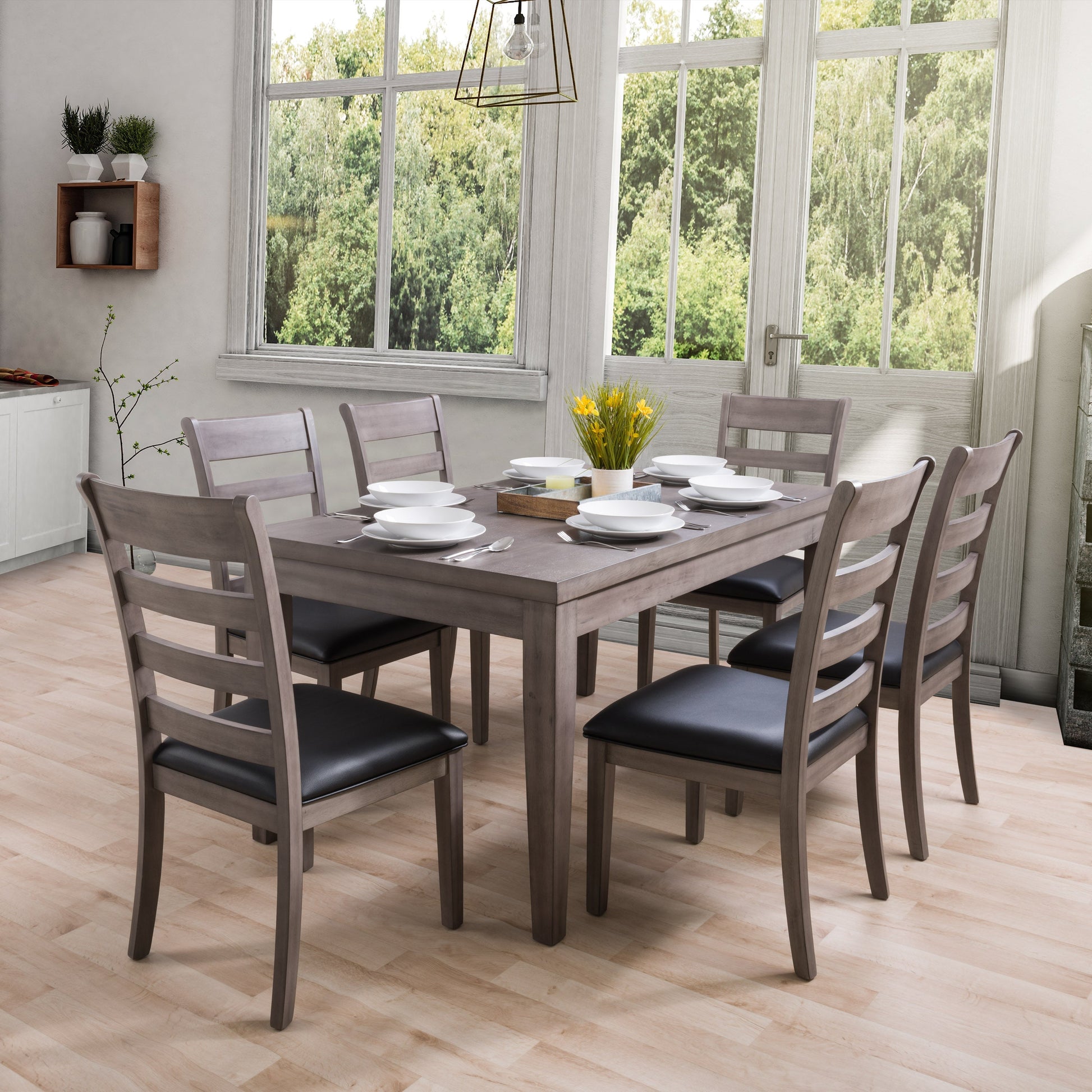 washed grey Wooden Dining Table New York Collection lifestyle scene by CorLiving#color_new-york-washed-grey