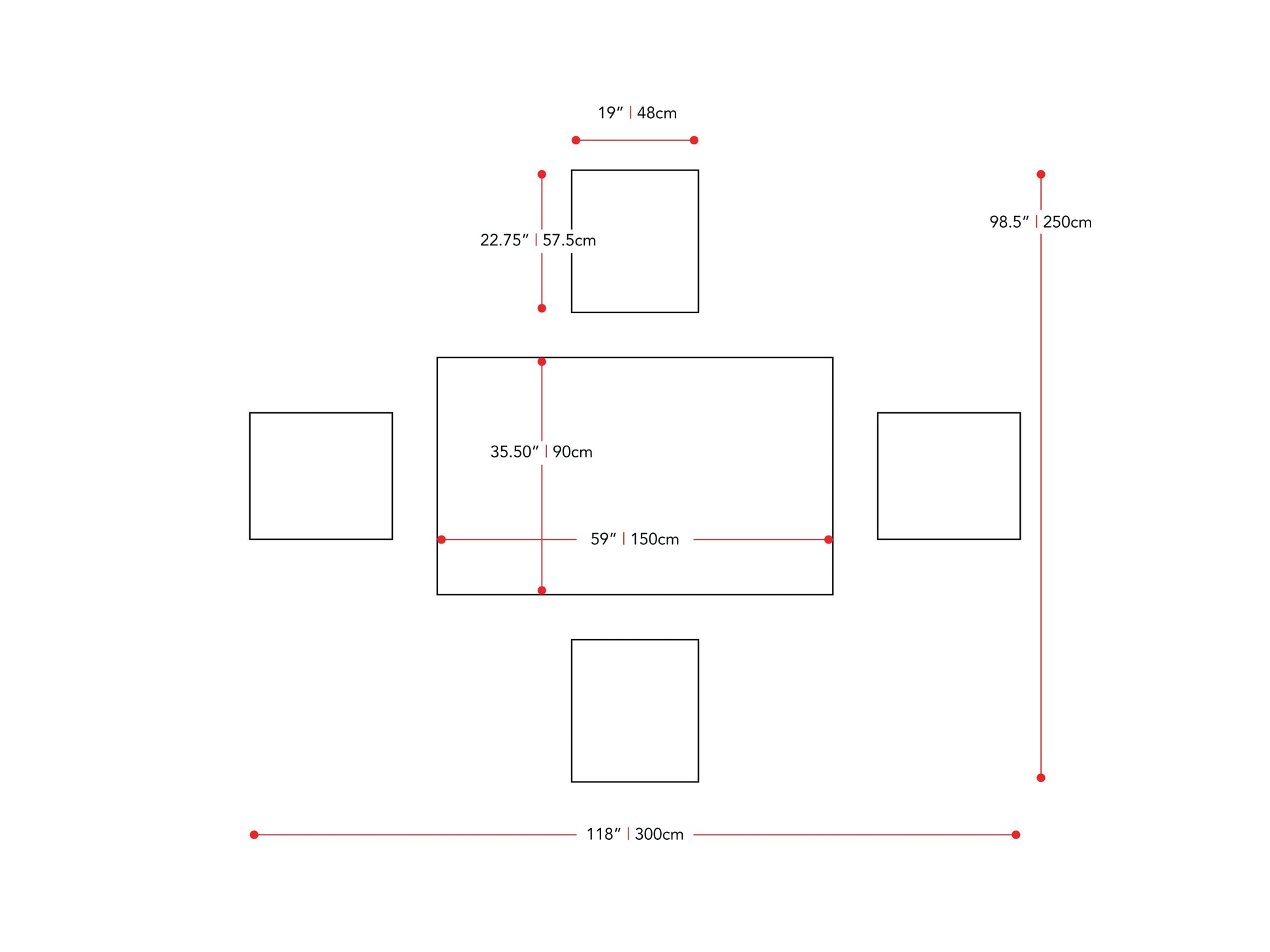 washed grey and black 5 Piece Wooden Dining Set New York Collection measurements diagram by CorLiving#color_new-york-washed-grey-and-black
