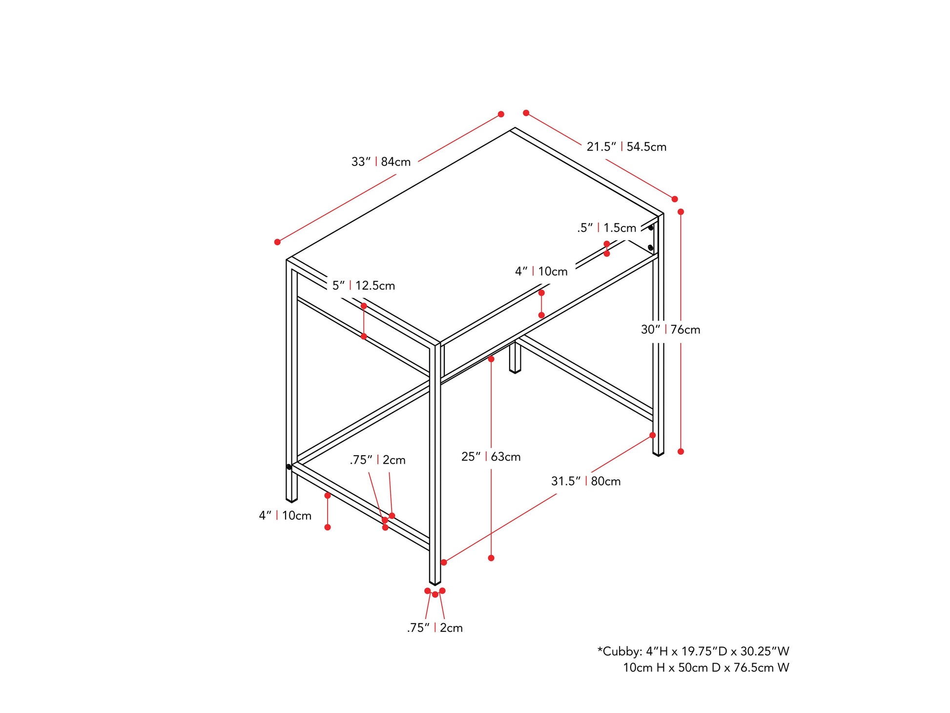dark grey and black Desk with Storage Rayne Collection measurements diagram by CorLiving#color_dark-grey-and-black