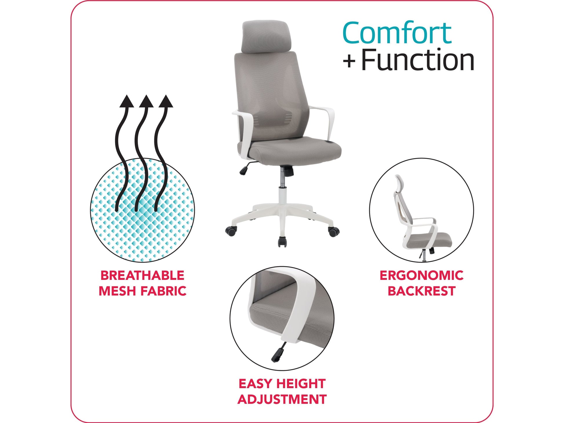 grey High Back Office Chair Ashton Collection infographic by CorLiving#color_grey