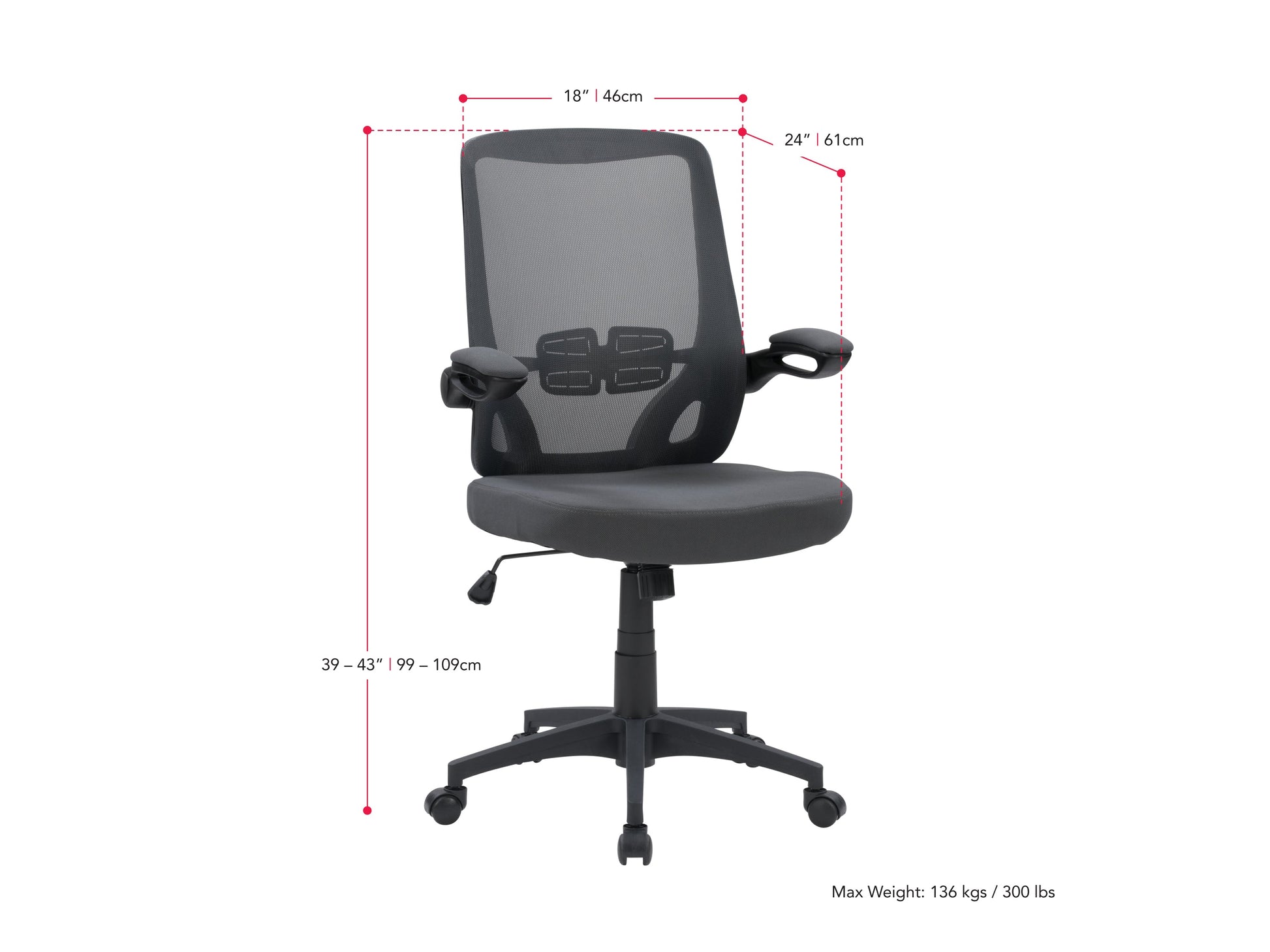 grey Mesh Office Chair Riley Collection measurements diagram by CorLiving#color_grey