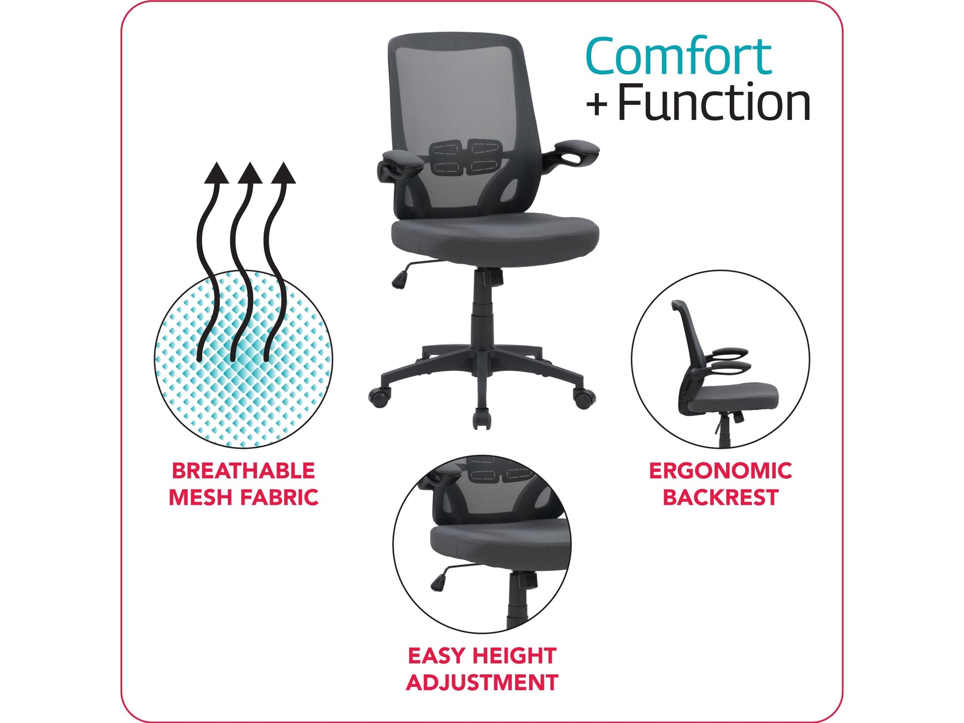 grey Mesh Office Chair Riley Collection infographic by CorLiving#color_grey