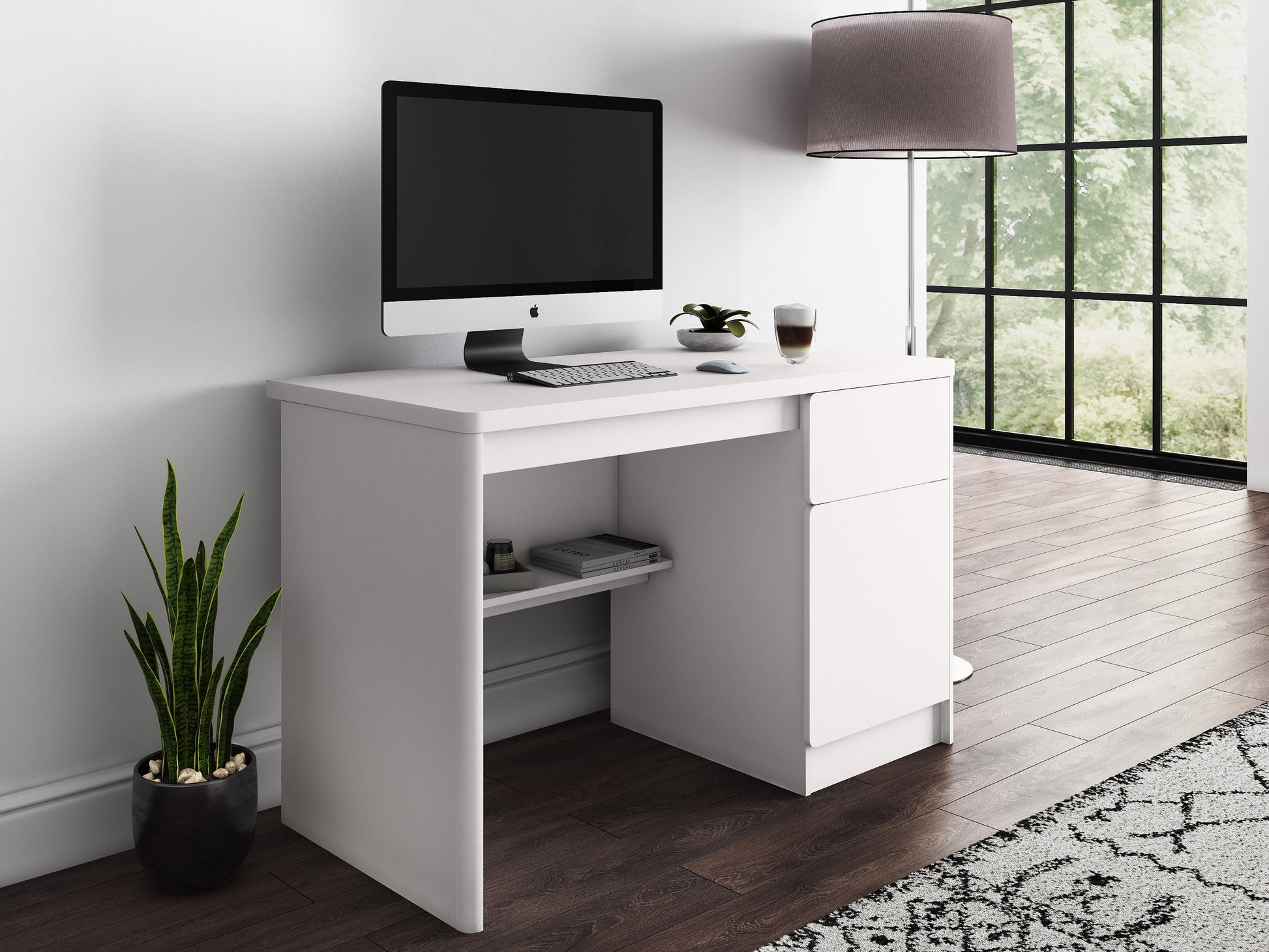 white Desk with Cabinet Kingston Collection lifestyle scene by CorLiving#color_white